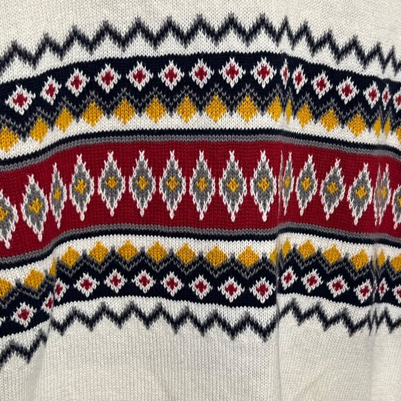 Fair Isle Academia Preppy Varsity White Sweater Teacher Cotton Equestrian Large - Picture 3 of 9